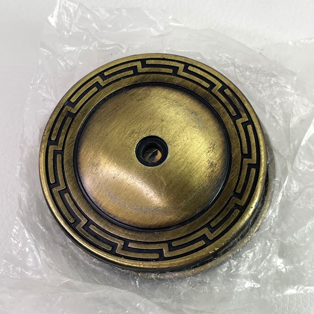 Vintage Japanese Drawer Knob Pulls Backplates 6pc Greek Key Antique Brass 2.5"